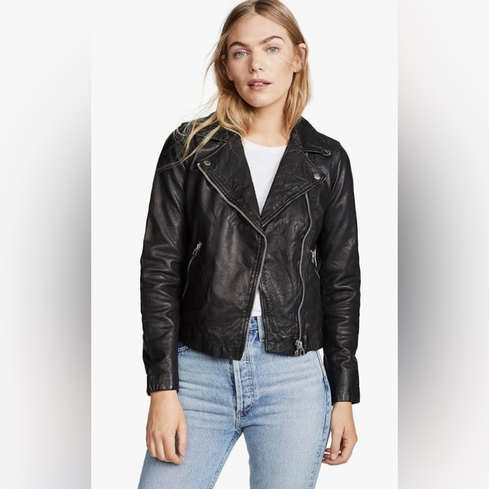 Madewell The Washed Leather Motorcycle Jacket, True Black, Large